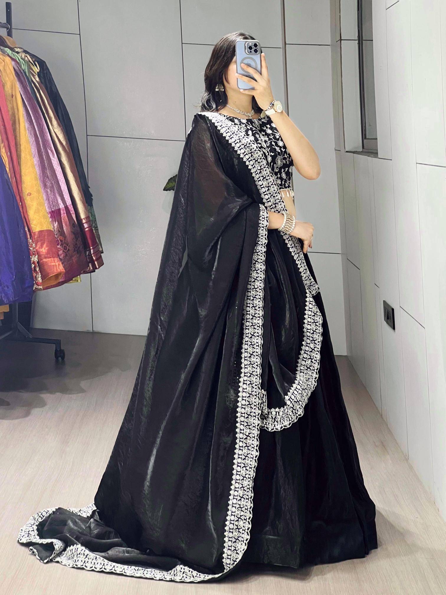 GRTN 9042 BLK Fendy Satin Indian lehenga choli wholesale suppliers